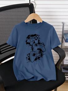 Tween Boy rundhalsad kortärmad tryckt Casual Tee - Blå - Visa 1