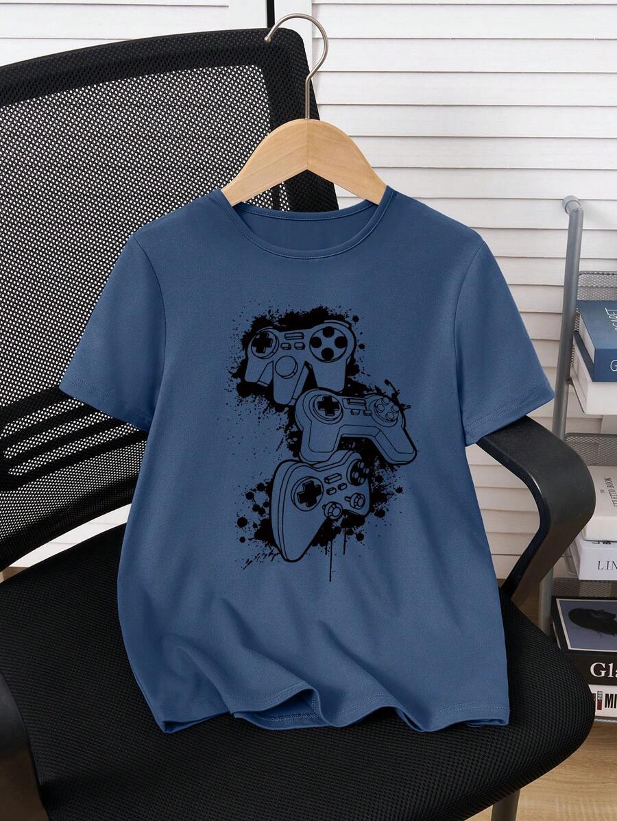 Tween Boy rundhalsad kortärmad tryckt Casual Tee - Blå - Visa 1