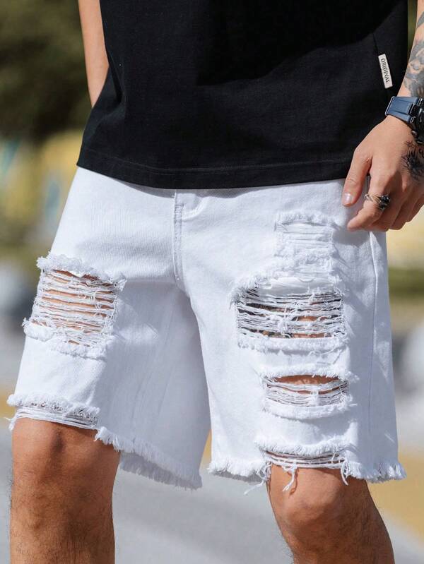 Manfinity LEGND Herren große Größen Denim Shorts mit Farbton und Abrieb in lockerer Passform