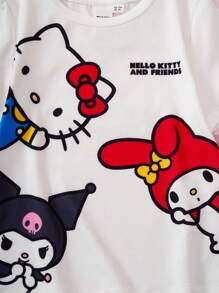HELLO KITTY AND FRIENDS | SHEIN 年轻女孩四季休闲可爱卡通图案白色 T 恤