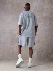 SUMWON Santa Cruz 标志印花运动休闲套装超大 T 恤搭配低裆短裤夏季休闲两件套街头运动套装 - 灰色 - 查看 1