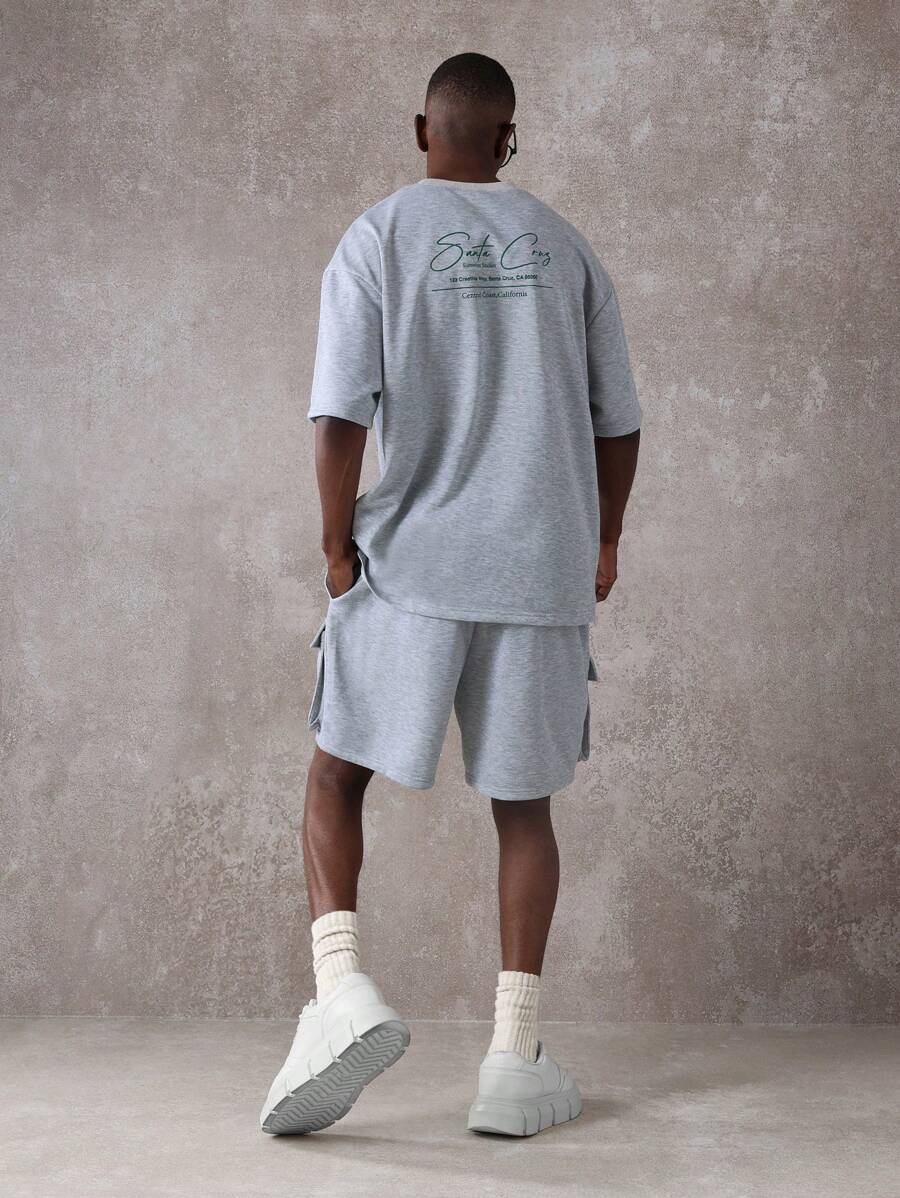 SUMWON Santa Cruz 标志印花运动休闲套装超大 T 恤搭配低裆短裤夏季休闲两件套街头运动套装 - 灰色 - 查看 1
