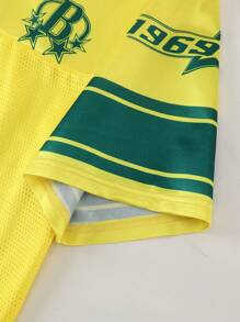 ROMWE MEN Prep Men's Football Jersey Short Sleeve T-Shirt, Sports Tee With Mesh Panel, Summer - Yellow - View 4