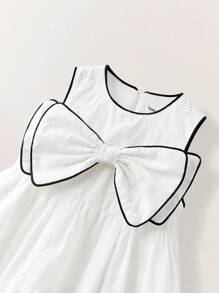 SHEIN Kleine Mädchenkleid mit schwarzweißem Jacquard-Muster und großer Schleife, für Party, Anlässe, Hochzeit - Schwarz und Weiss - Übersicht 7