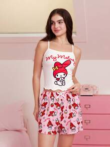 HELLO KITTY AND FRIENDS | SHEIN 女士夏季可爱卡通图案吊带上衣和短裤睡衣套装