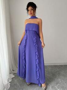 Chiquease Robe ceinturée à volants et ornements floraux élégants pour femmes