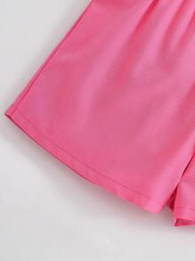 SHEIN Elladie kids 年轻女孩纯色长袖衬衫、短裤2件套+夹克 - 玫紅色 - 查看 6