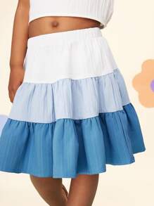 CutesyCutie  2pcs Set: Woven Solid Color Ruffle Trim Camisole Top + Woven Contrast Color Mini Skirt For Young Girls - Multicolor - View 6