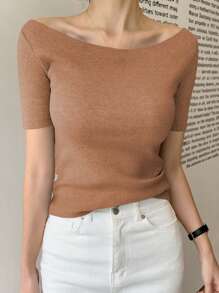 DAZY Women's Fitted Crew Neck Short Sleeve Elegant T-Shirt, Grey, Spring/Summer,Business Casual Women