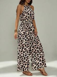 SHEIN PETITE Mono de mujer informal sin mangas con estampado de leopardo para vacaciones de verano, estilo cheetah "old money" - Multicolor - Ver 6
