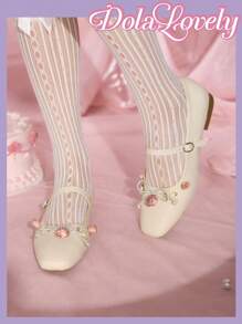 Dola Lovely Women Silver Round Toe Bowknot Mary Jane Flats, Fashion Casual Shoes - Beige - View 5