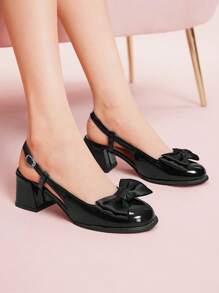 CUCCOO DOLLMOD Women's Bowknot Square Toe Chunky Heel Maryjane Sandals, French Style Black PU 2025 Summer New Arrival - Black - View 1