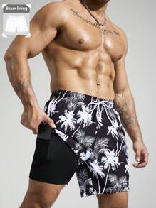 Manfinity KASUA Men's Casual Coconut Tree Print Beach Shorts - Multicolor - View 1