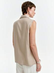 Aalyst 全新设计优雅无袖休闲复古衬衫 - 卡其色 - 查看 2
