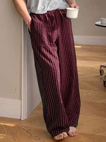 DAZY Men Plaid Textured Fabric Lounge Pants, Spring Home Wear Bottom - Red - View 4