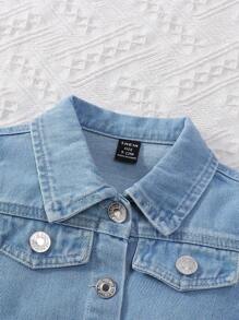 2 件套女婴甜美可爱休闲牛仔夹克和迷你裙 - 淺色水洗藍 - 查看 3