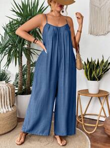 SHEIN Clasi 浅蓝色前褶直筒裤，简约时尚，适合夏天 - 水鴨藍 - 查看 5