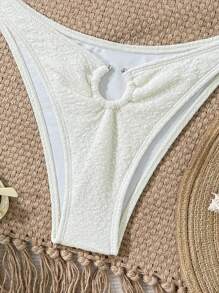 SHEIN Swim 2 Pieces Jacquard Sexy Bikini Set, Strapless High Cut Bottom, For Beach, Holiday Season For Summer Beach Vacation - Beige - View 5