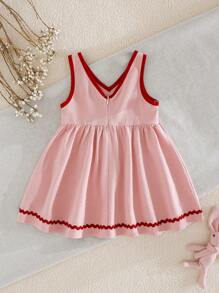 Cozy Pixies Baby Girl Cartoon Parrot Print V-Neck Sleeveless Waisted Dress, Casual Versatile - Pink - View 2