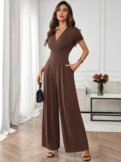 SHEIN Clasi Women Minimalist Elegant Solid Color Jumpsuit With Side Pockets, Summer