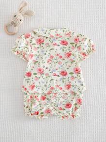 Cozy Pixies Newborn Baby Girl 2pcs/Set Floral Print Knit Soft Round Neck Ruffle Sleeve Cardigan And Elastic Waist Shorts - Multicolor - View 2