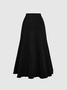 SHEIN MOD 高腰前系带不对称下摆波西米亚风黑色半身裙 - 黑色 - 查看 2