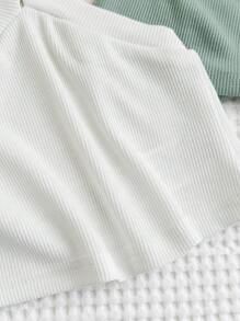 Set de 4 blusas de manga corta con volantes y diseño de niña de unicolor casual para bebé - Multicolor - Ver 6