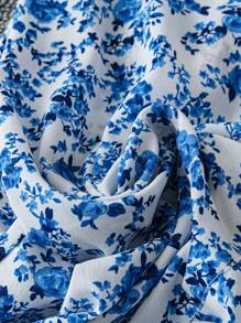 Trelyra 迷人优雅的小碎花连衣裙，V 领和腰带，女式波西米亚结，荷叶边下摆，裹身短袖 V 领常规版型中长款杏色荷叶边袖全身印花，小碎花、花卉、植物 A 字型女式长裙，春夏，休闲日常穿着超长度假海滩装 - 藍色 - 查看 5