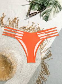 SHEIN Swim Women's Summer Beach Solid Color Waist Cutout Sexy Bikini Bottom