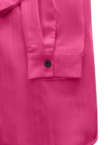 Women's Spring/Summer Solid Color Half-Placket Casual Shirt Fall Cloth For Women - Hot Pink - View 4