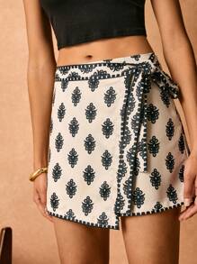 Poéselle Gonna stile boho, pantaloncini con stampa completa di lato estiva casual da vacanza per donna
