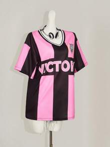 SHEIN ICON Ribbed V-Neck Dropped Shoulder Loose Fit Casual Dress - Pink - View 8