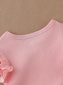 2 Pieces Baby Girls' Ribbed Ruffle Trim Wing Sleeve Top And Ruffle Hem Cropped Pants Set, Light Pink And Light Purple - Multicolor - View 7