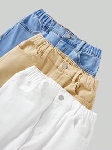 3 件大童百搭休闲百搭可调节腰部弹力修身牛仔裤，适合日常穿着 - 彩色 - 查看 3