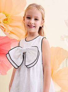 SHEIN Kleine Mädchenkleid mit schwarzweißem Jacquard-Muster und großer Schleife, für Party, Anlässe, Hochzeit - Schwarz und Weiss - Übersicht 4