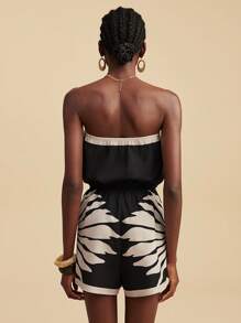 Travachic 梭织印花宽松女式连体裤 - 黑與白 - 查看 2