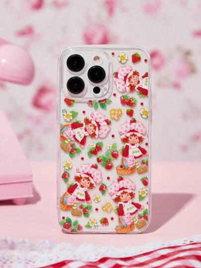 Strawberry Shortcake X SHEIN Durable And Fashionable Fun Mobile Phone Case, Strawberry Doll Print Protective Cover Design, Compatible With IPhone,,Gift Ideas, Summer / Spring ,Beach, Vacation