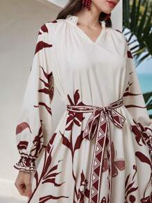 Mulvari Casual & Holiday Style Plant Printed Dress For Women