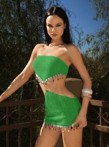 SHEIN ICON Vintage Trägerkleid mit Anhänger, Quasten Dekor und asymmetrischem Saum