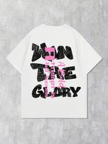 ROMWE MEN Street Life Men's Blurred Human Portrait Round Neck Short Sleeve Casual Loose T-Shirt