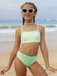 SHEIN 青少年女孩时尚粉色比基尼两件套，适合夏季海滩、游泳和旅行