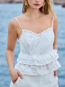 MOTF PREMIUM EYELET EMBROIDERY RUFFLE HEM CAMI TOP
