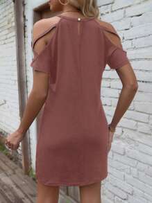 SHEIN LUNE 夏季纯色露肩休闲连衣裙新年衣服 - 藕粉色 - 查看 2