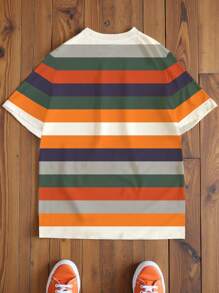 EASEVO Plus Size Men's Striped Round Neck Short Sleeve T-Shirt, Suitable For Summer, School - Multicolor - View 2