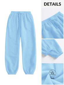 SHEIN BASICS Women's Casual Sports Loose Pocket Solid Color Knit Pants