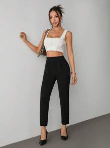 SHEIN PETITE Black Stretch Pocket Women's Cropped Pants