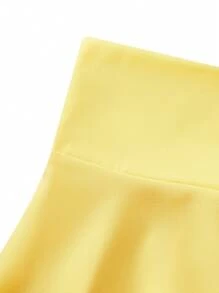 少女（女孩）优雅简约黑色编织裙，带可拆卸蝴蝶结装饰，高腰，百搭春夏季，可搭配衬衫、T 恤、Polo 衫，适合情人节 - 黃色 - 查看 5