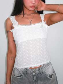DAZY Women's Lace Camisole With Sheer Lace Splice Detail Babydoll Top Y2k - White - View 4