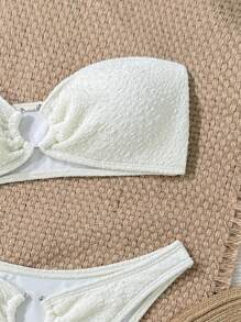 SHEIN Swim 2 Pieces Jacquard Sexy Bikini Set, Strapless High Cut Bottom, For Beach, Holiday Season For Summer Beach Vacation - Beige - View 6
