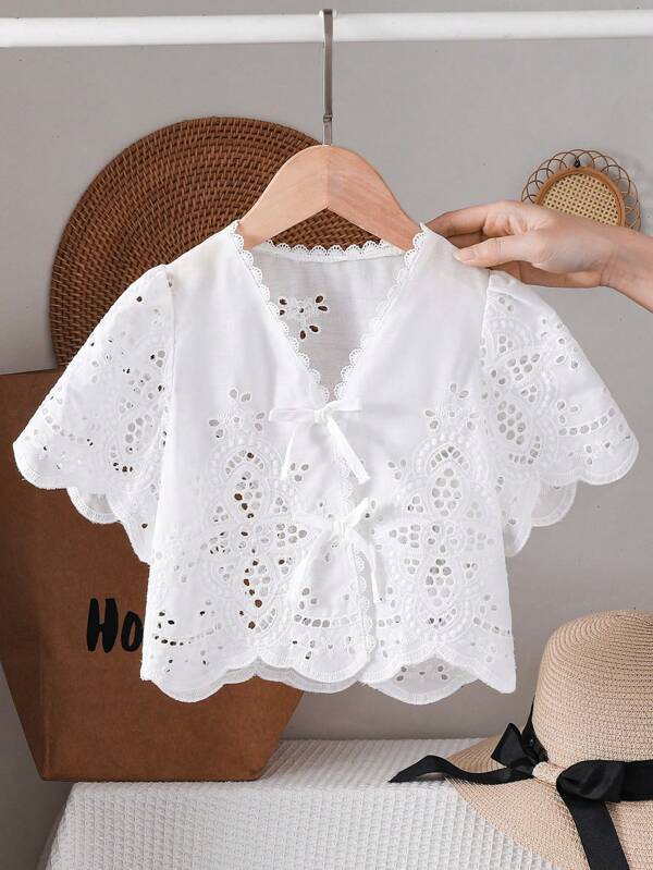SHEIN LMoss Kids Copricapo leggero da ragazza, in tinta unita, motivo jacquard a lavorazione traforata, casual corto
